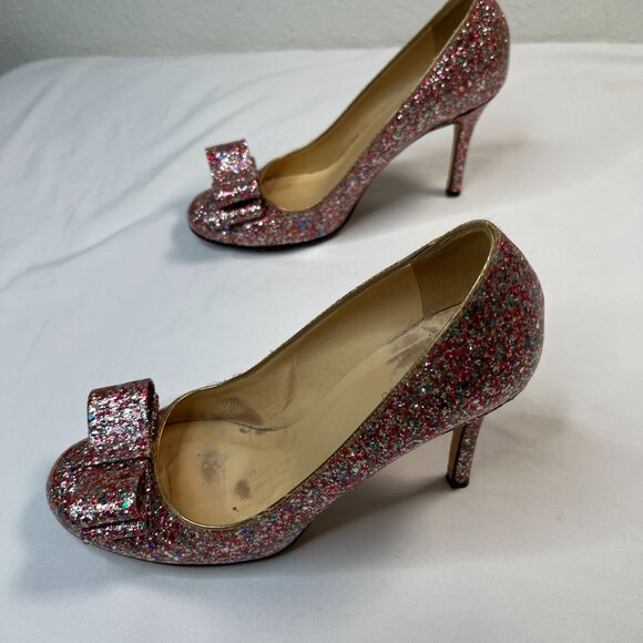 Kate Spade Krysta Bow Glitter Pumps Sparkle Heels Multicolor 8.5 - Picture 7 of 13